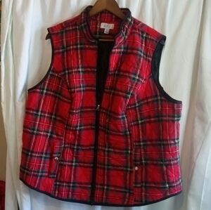 croft & barrow 2X Plus Red Plaid Quilted Vest Green Navy Accents Tartan Zipper